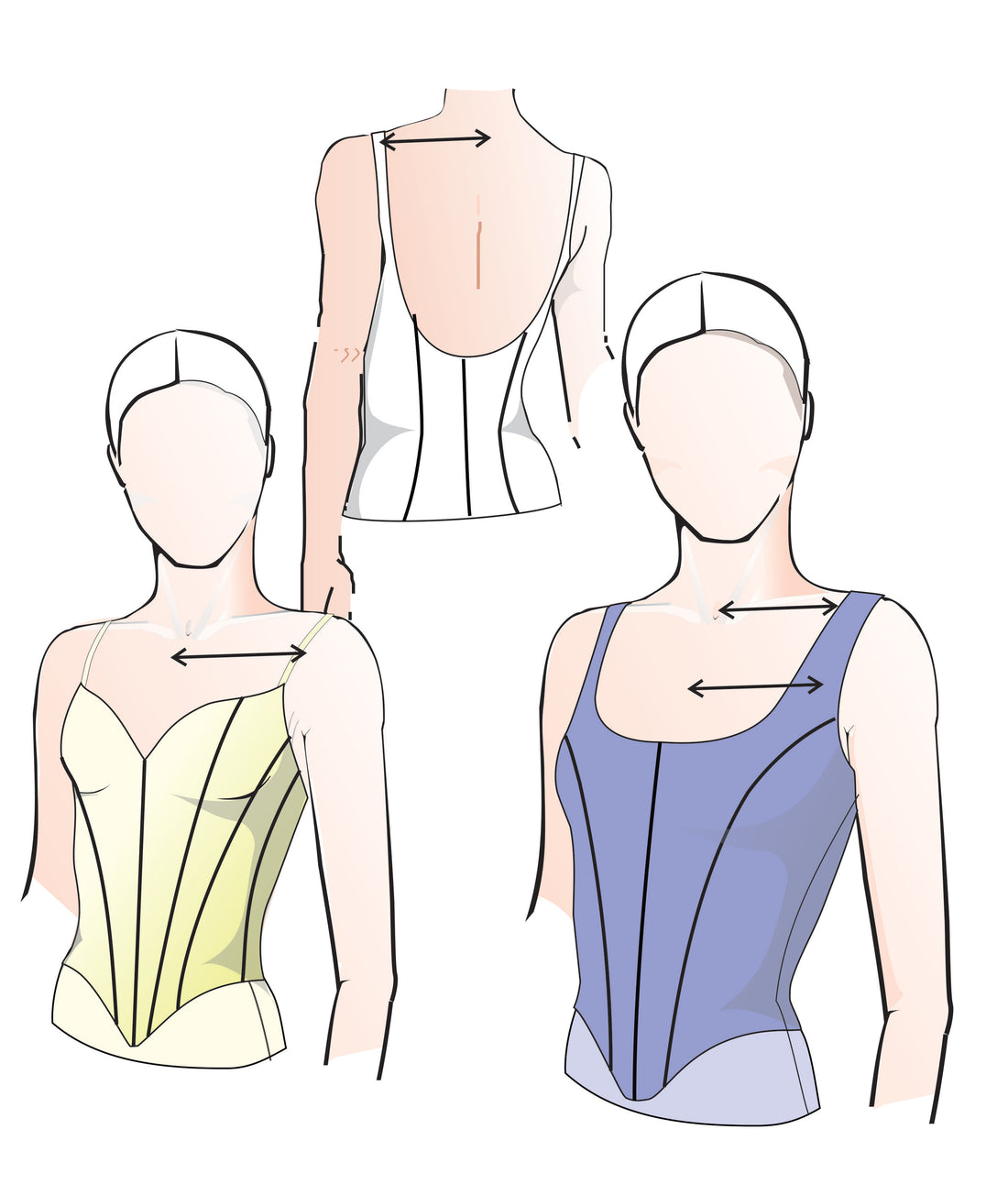Working with OPEN Necklines, WIDE SET Straps