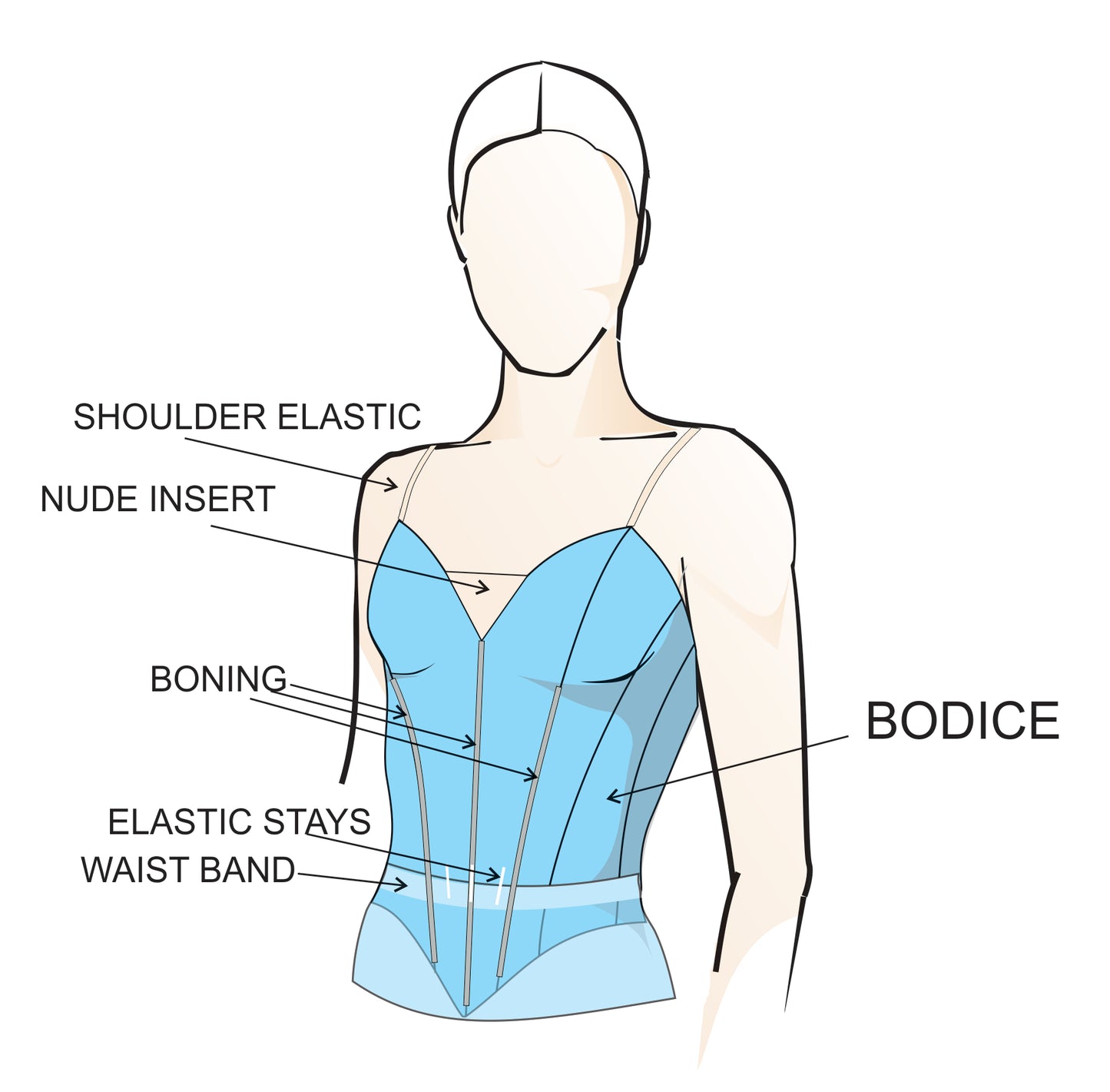 Bodice Diagram, anatomy, terminology, by Tutus that Dance