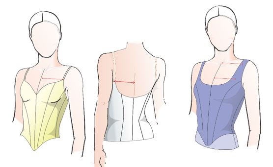 WORKING WITH OPEN NECKLINE, WIDE SET STRAPS